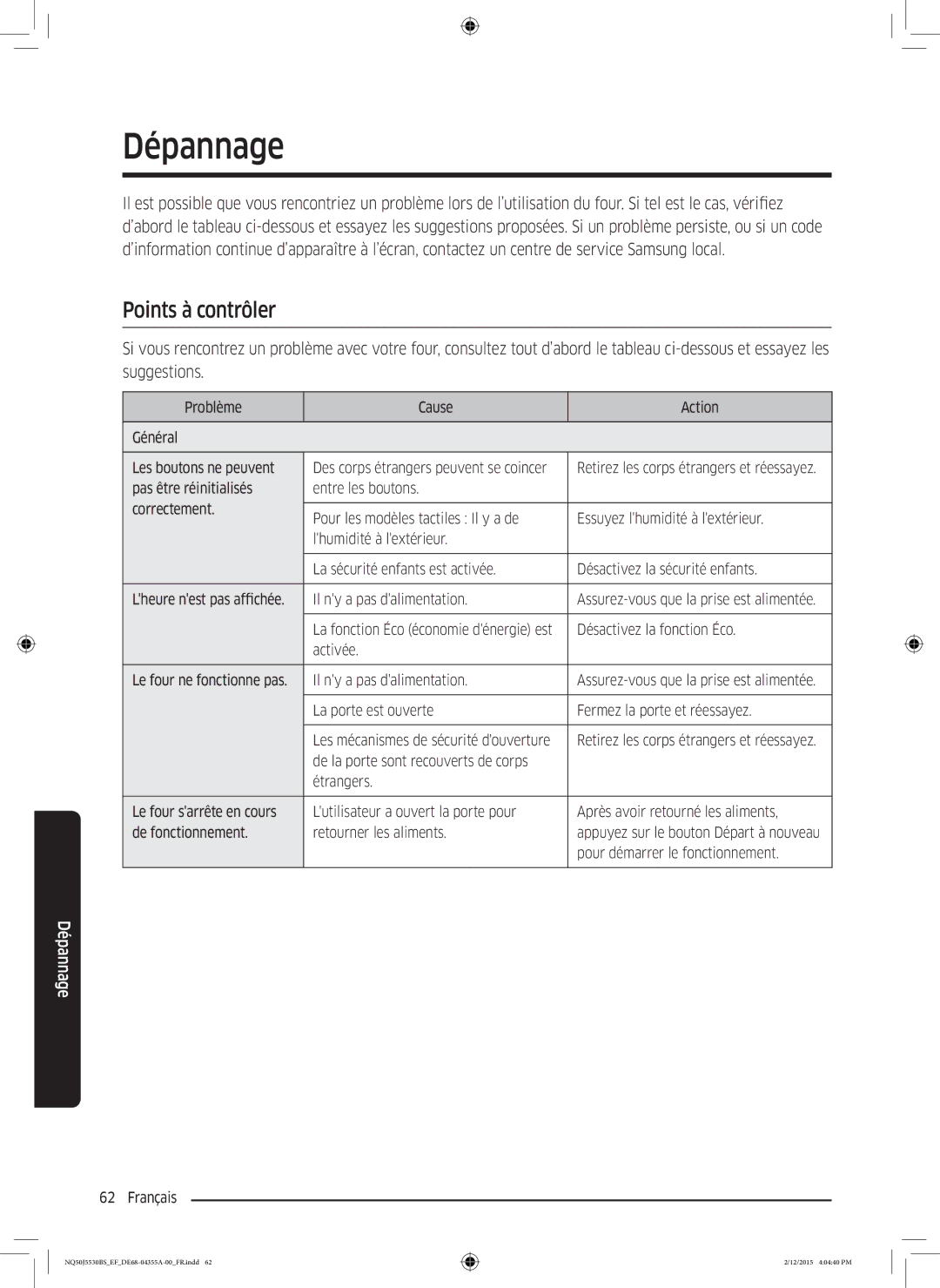 Samsung NQ50J5530BS/EF manual Dépannage, Points à contrôler 