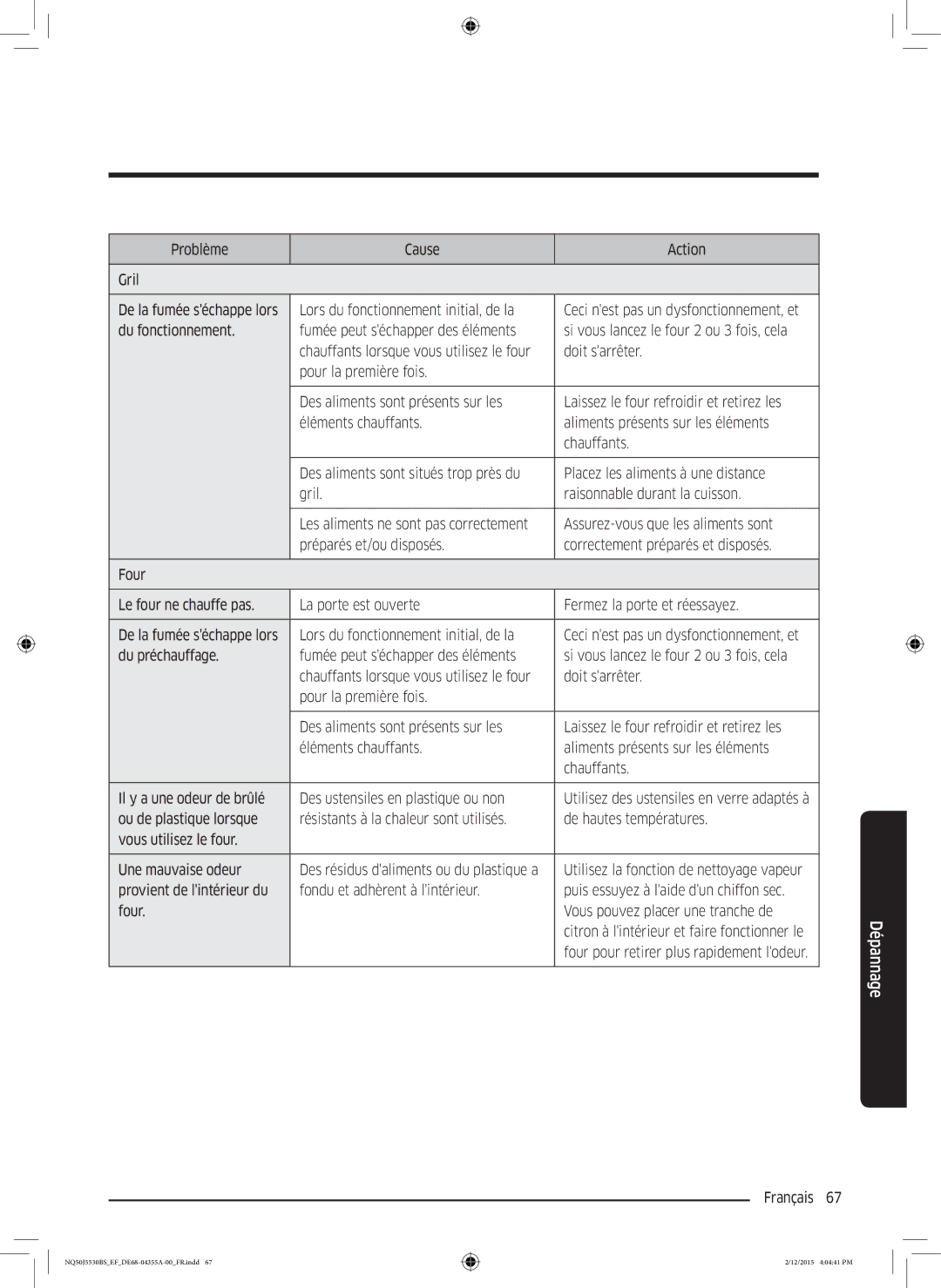 Samsung NQ50J5530BS/EF manual Doit sarrêter, Assurez-vous que les aliments sont 