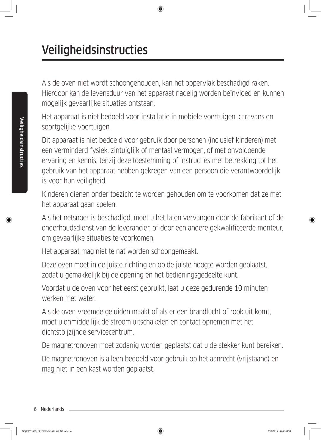 Samsung NQ50J5530BS/EF manual Veiligheidsinstructies 