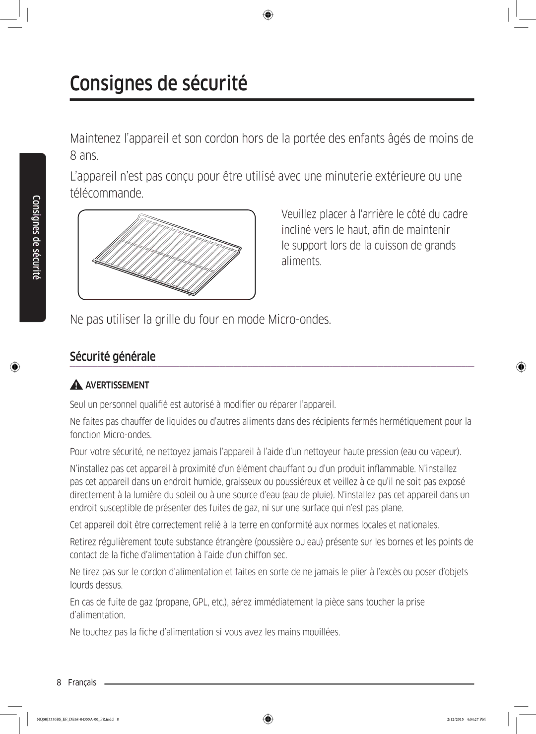 Samsung NQ50J5530BS/EF manual Avertissement 