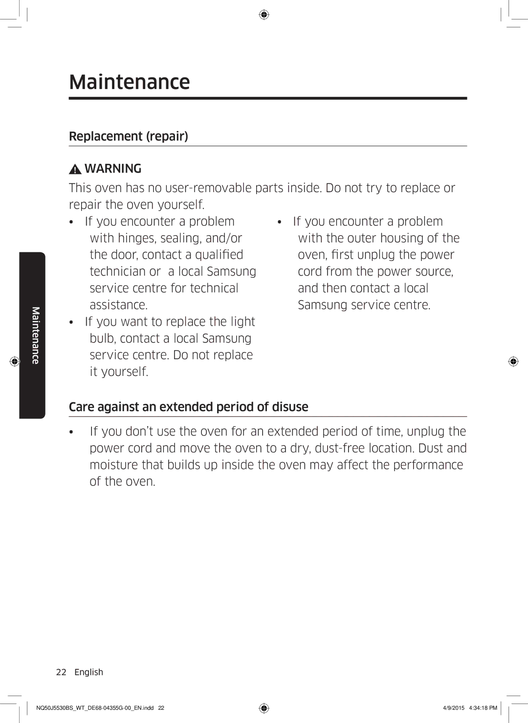 Samsung NQ50J5530BS/WT manual Maintenance 