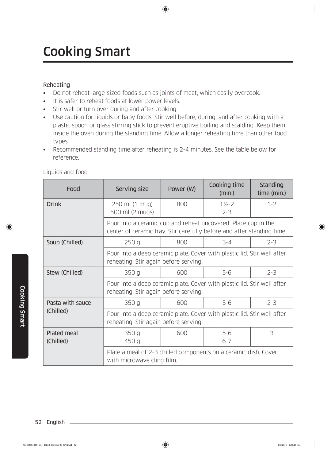 Samsung NQ50J5530BS/WT manual Cooking Smart 