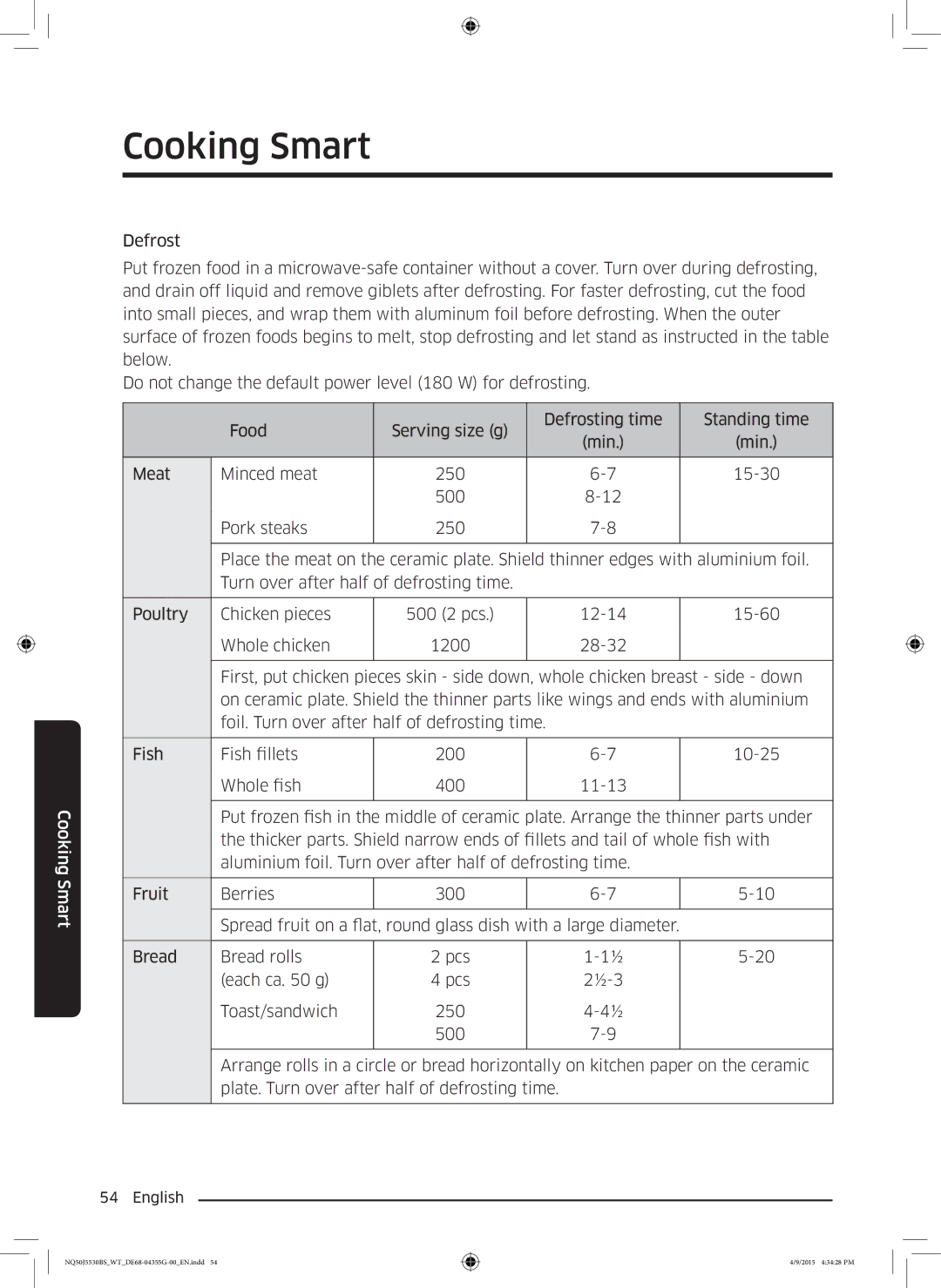 Samsung NQ50J5530BS/WT manual Cooking Smart 