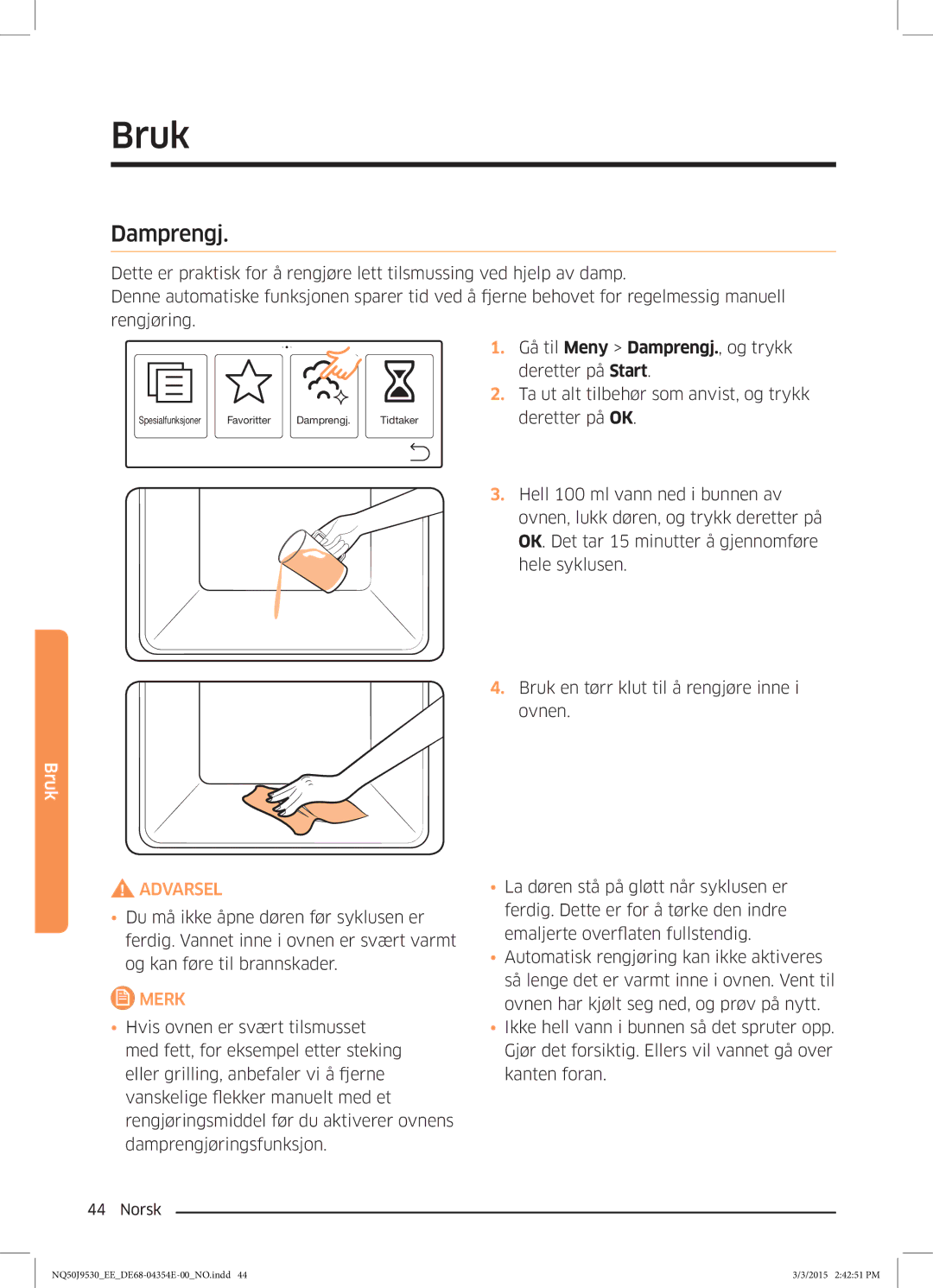 Samsung NQ50J9530BS/EE manual Damprengj 