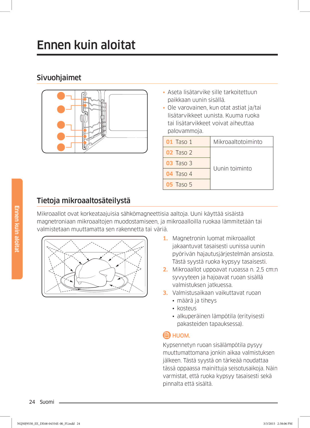 Samsung NQ50J9530BS/EE manual Sivuohjaimet Tietoja mikroaaltosäteilystä 