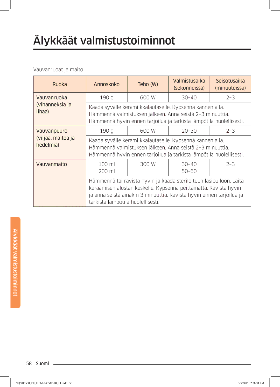 Samsung NQ50J9530BS/EE manual Älykkäät valmistustoiminnot 