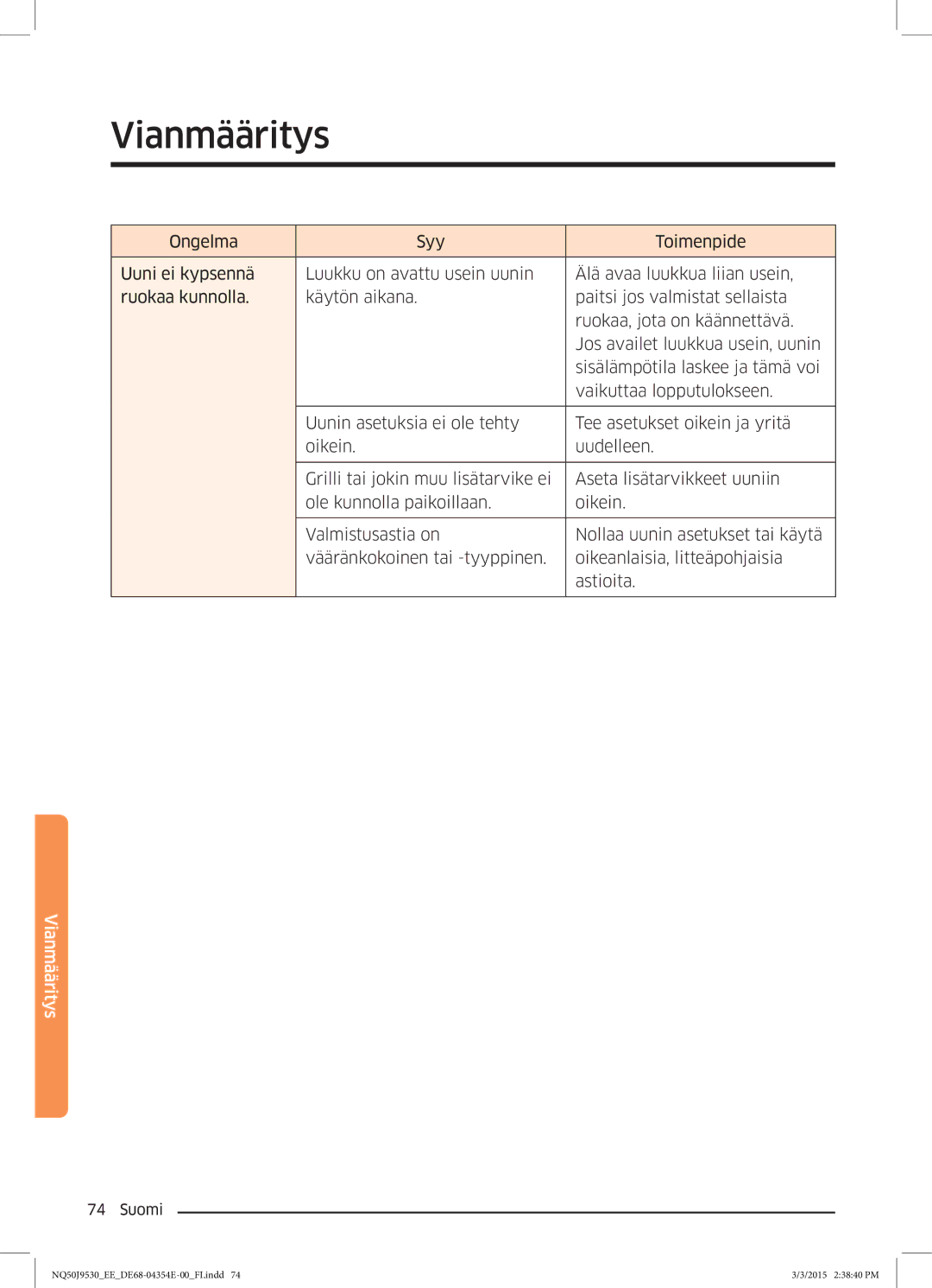 Samsung NQ50J9530BS/EE manual Vianmääritys 