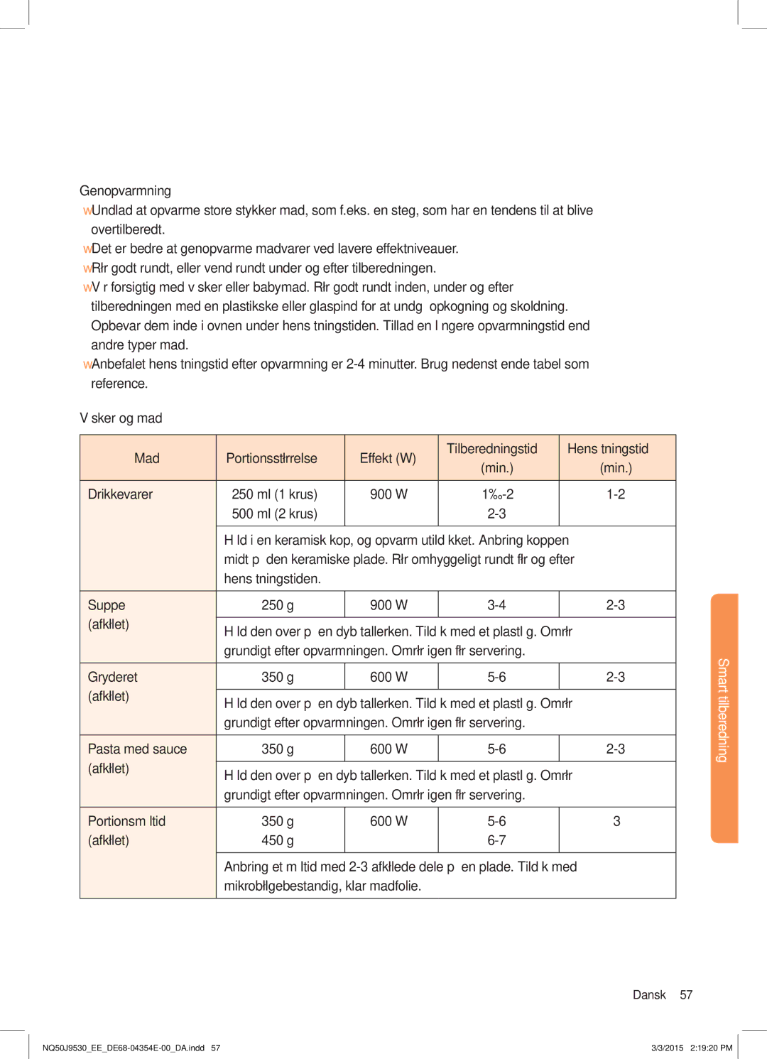 Samsung NQ50J9530BS/EE manual Smart tilberedning 