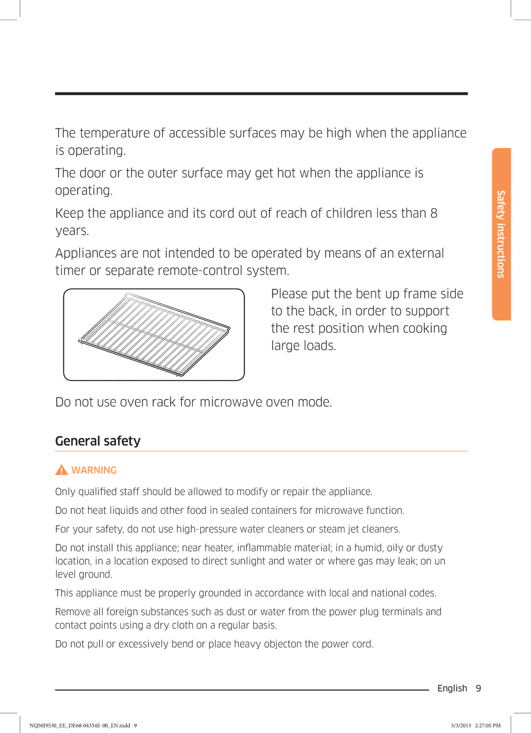 Samsung NQ50J9530BS/EE manual Safety instructions 