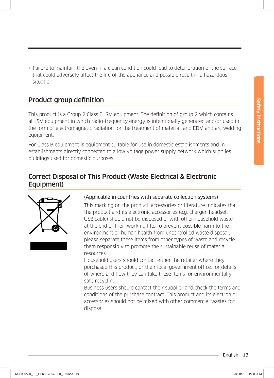 Samsung NQ50J9530BS/EE manual Product group definition 