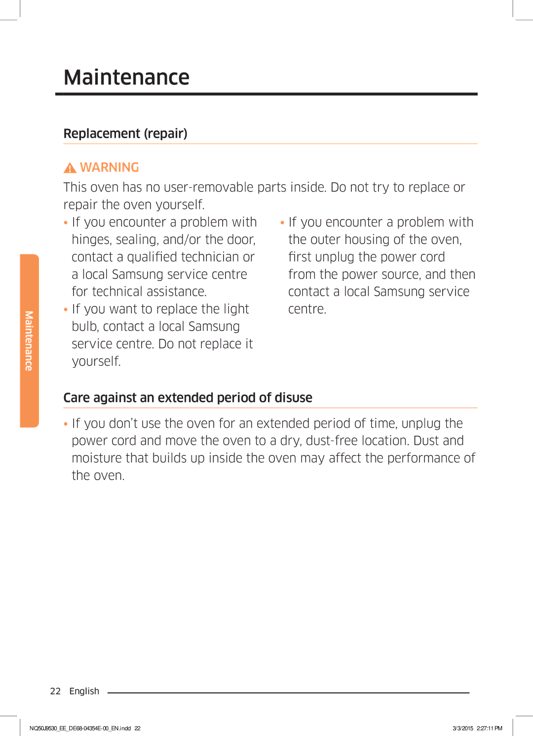 Samsung NQ50J9530BS/EE manual Maintenance 