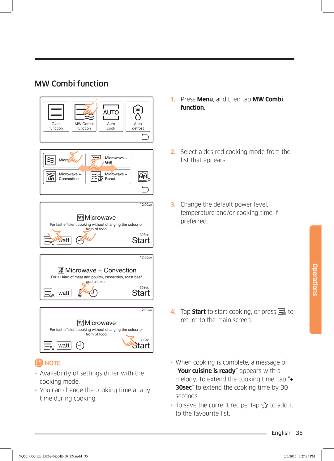 Samsung NQ50J9530BS/EE manual MW Combi function, Watt 