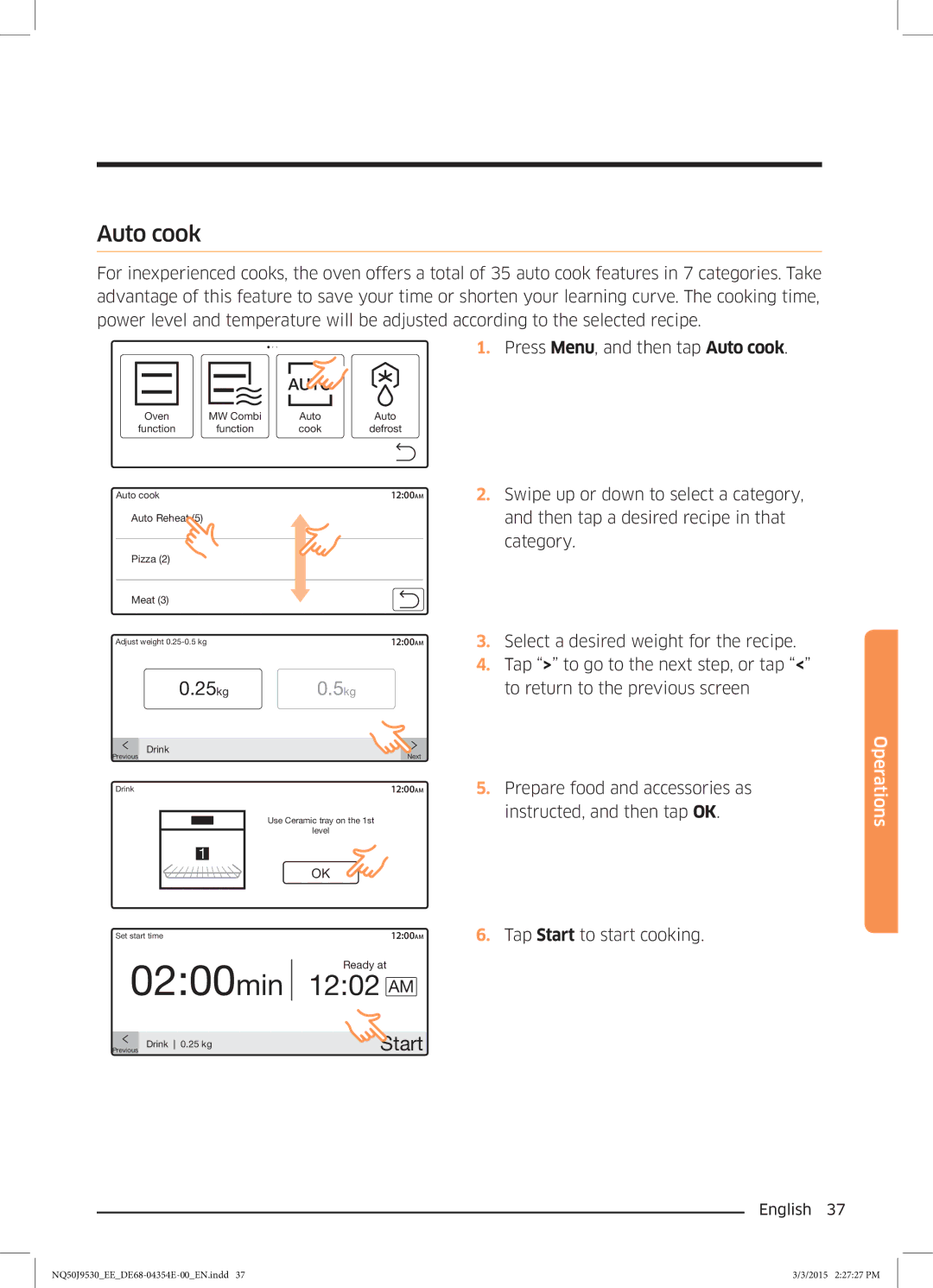 Samsung NQ50J9530BS/EE manual Auto cook, 25kg0.5kg 