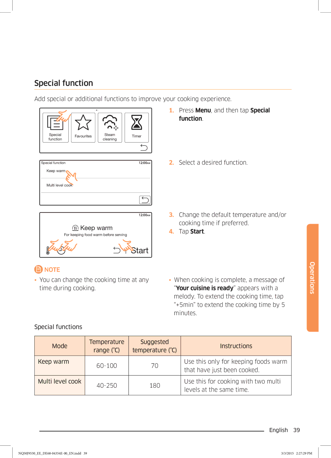 Samsung NQ50J9530BS/EE manual Special function, Function 