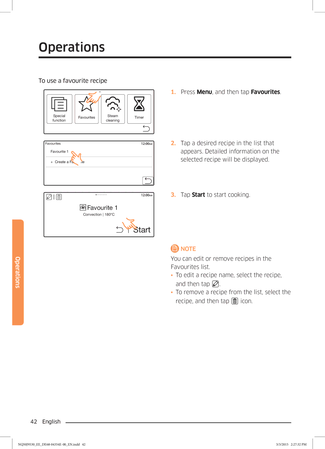 Samsung NQ50J9530BS/EE manual To use a favourite recipe 