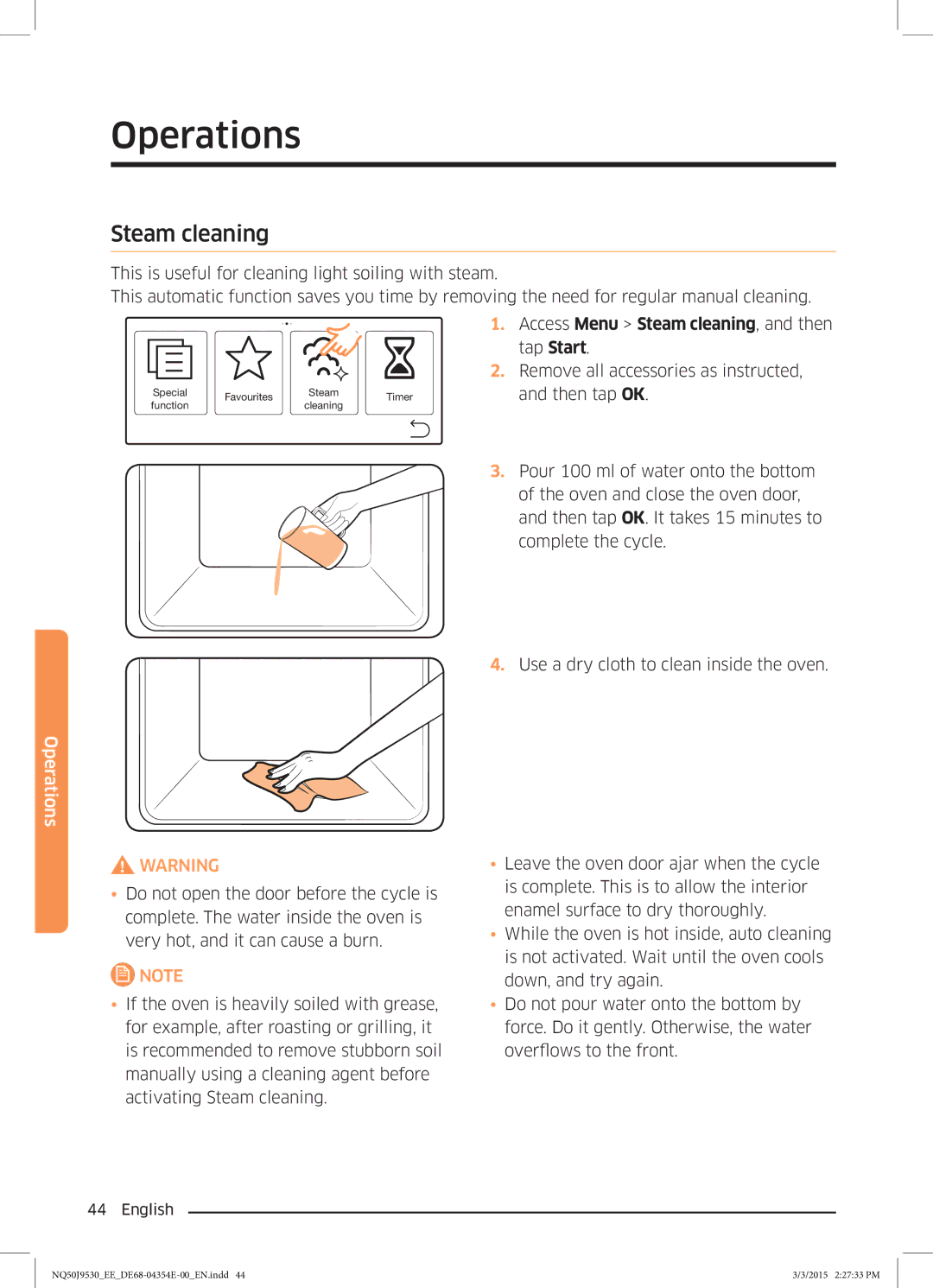 Samsung NQ50J9530BS/EE manual Access Menu Steam cleaning, and then tap Start 