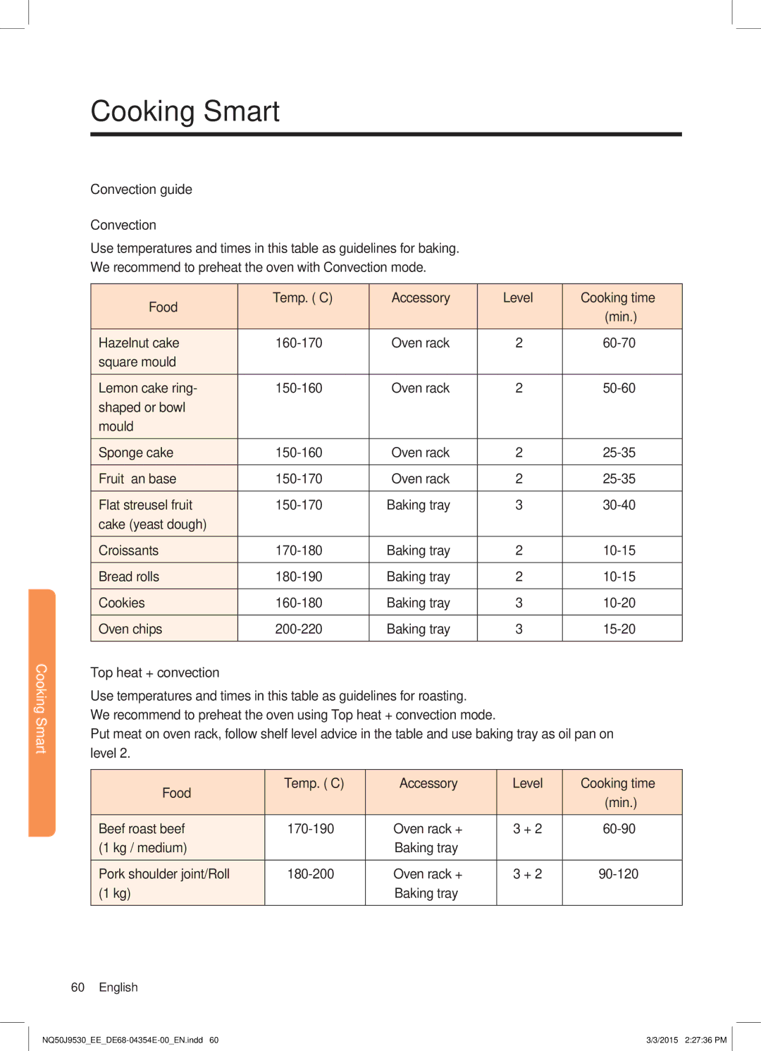 Samsung NQ50J9530BS/EE manual Convection guide 