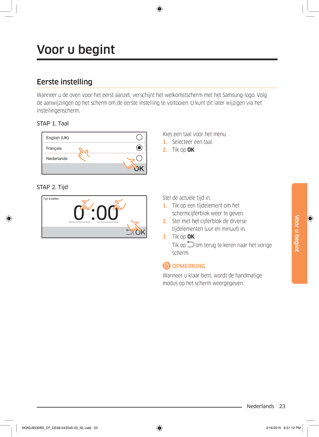 Samsung NQ50J9530BS/EF manual Voor u begint, Eerste instelling, Stap 2. Tijd 