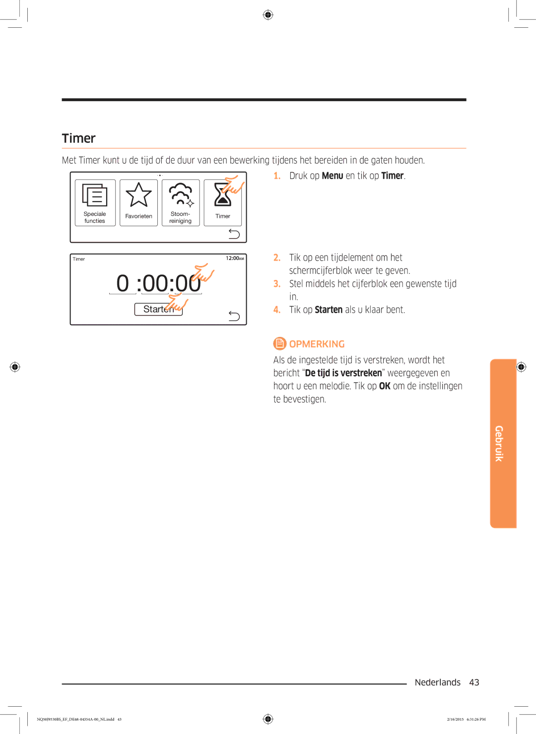 Samsung NQ50J9530BS/EF manual Timer, Starten 