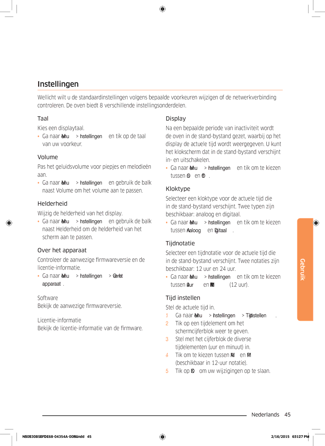 Samsung NQ50J9530BS/EF manual Ga naar Menu Instellingen Over het apparaat, Ga naar Menu Instellingen Tijd instellen 