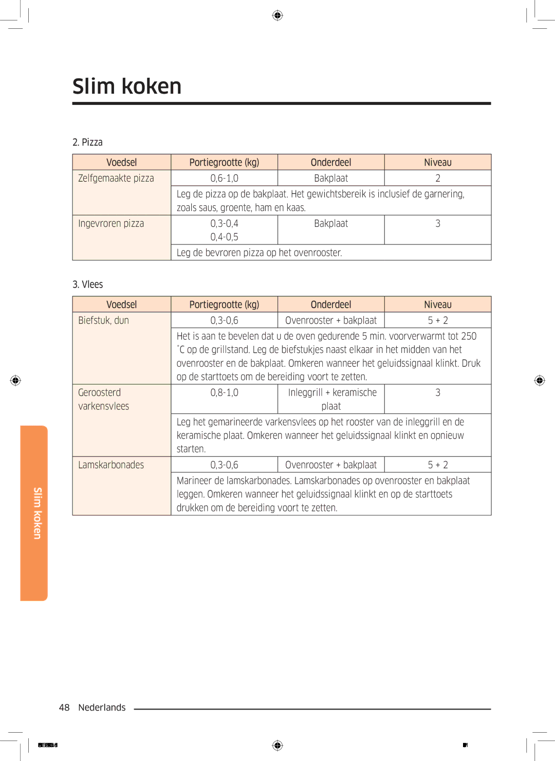 Samsung NQ50J9530BS/EF manual Ingevroren pizza 