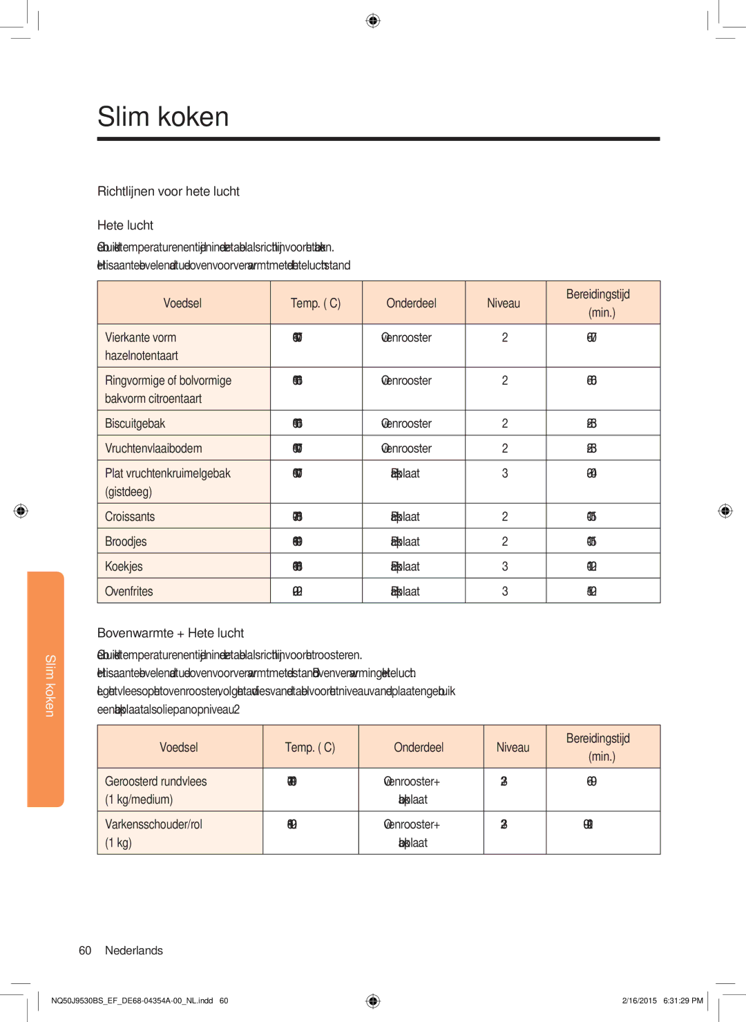 Samsung NQ50J9530BS/EF manual Richtlijnen voor hete lucht 