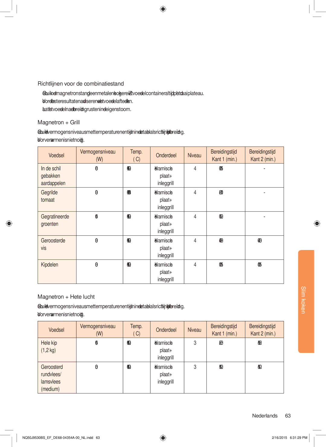 Samsung NQ50J9530BS/EF manual Richtlijnen voor de combinatiestand 