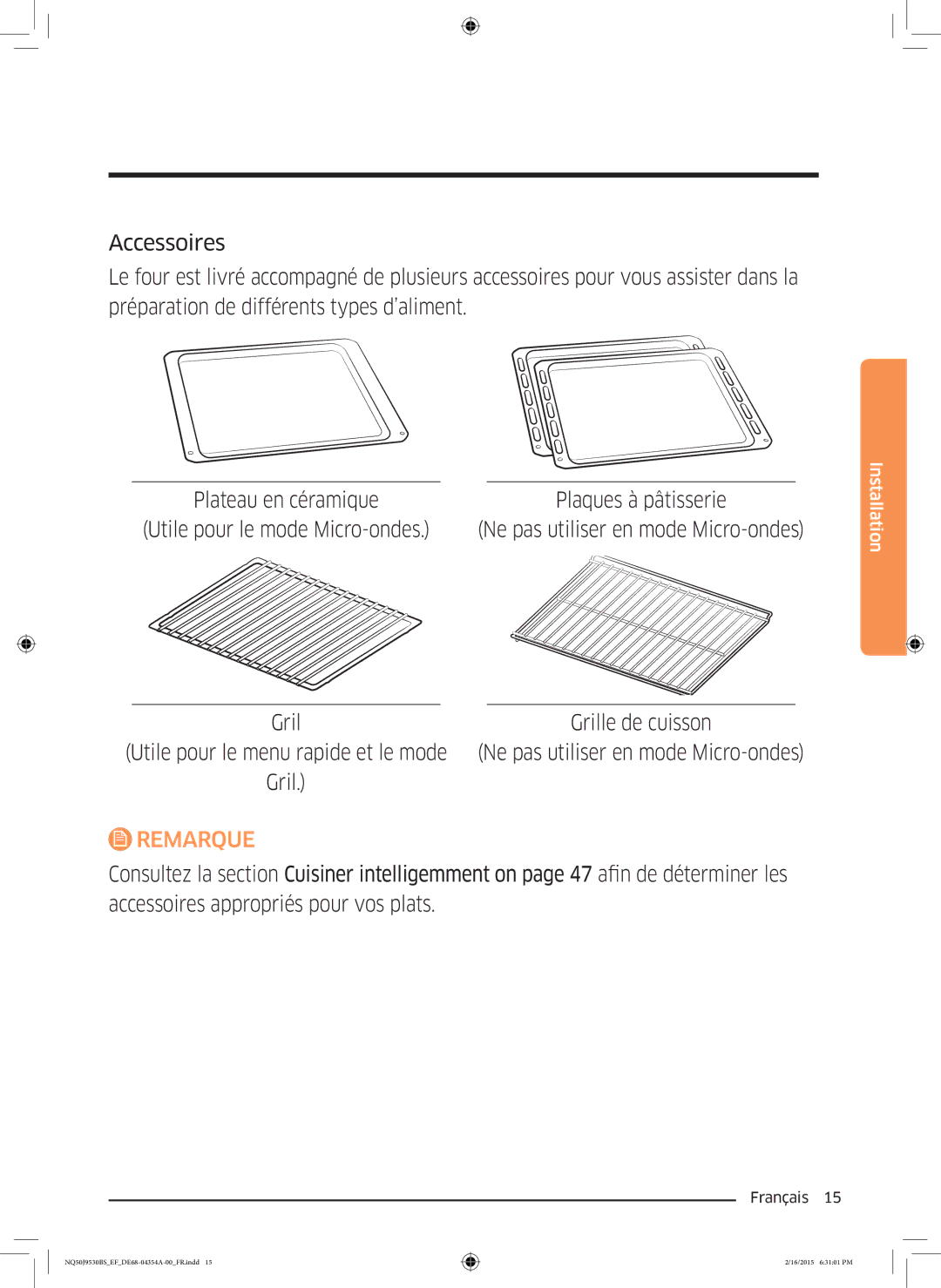 Samsung NQ50J9530BS/EF manual Remarque 