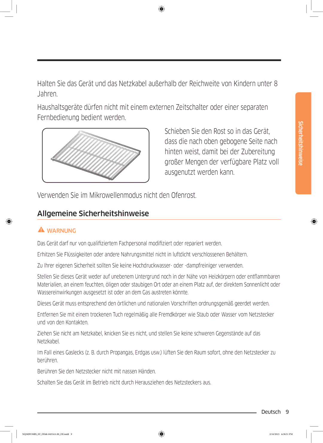 Samsung NQ50J9530BS/EF manual Warnung 