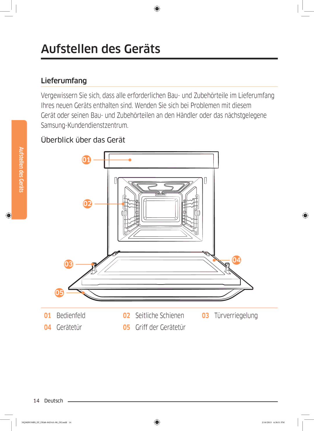 Samsung NQ50J9530BS/EF manual Aufstellen des Geräts 