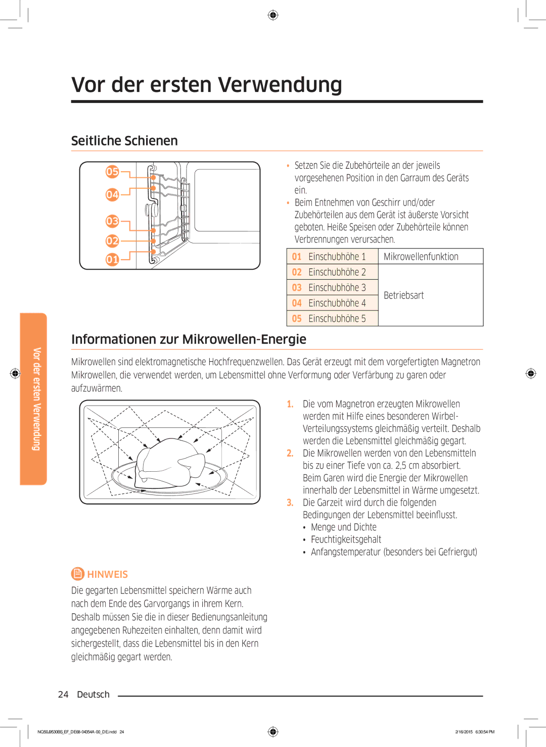 Samsung NQ50J9530BS/EF manual Seitliche Schienen, Informationen zur Mikrowellen-Energie 