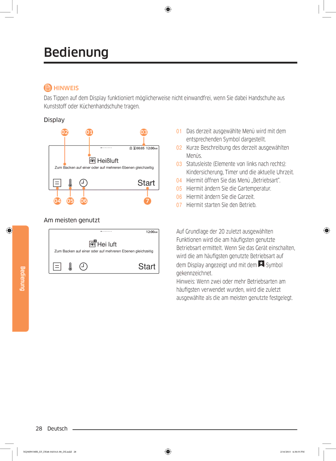 Samsung NQ50J9530BS/EF manual Am meisten genutzt, Kurze Beschreibung des derzeit ausgewählten Menüs 