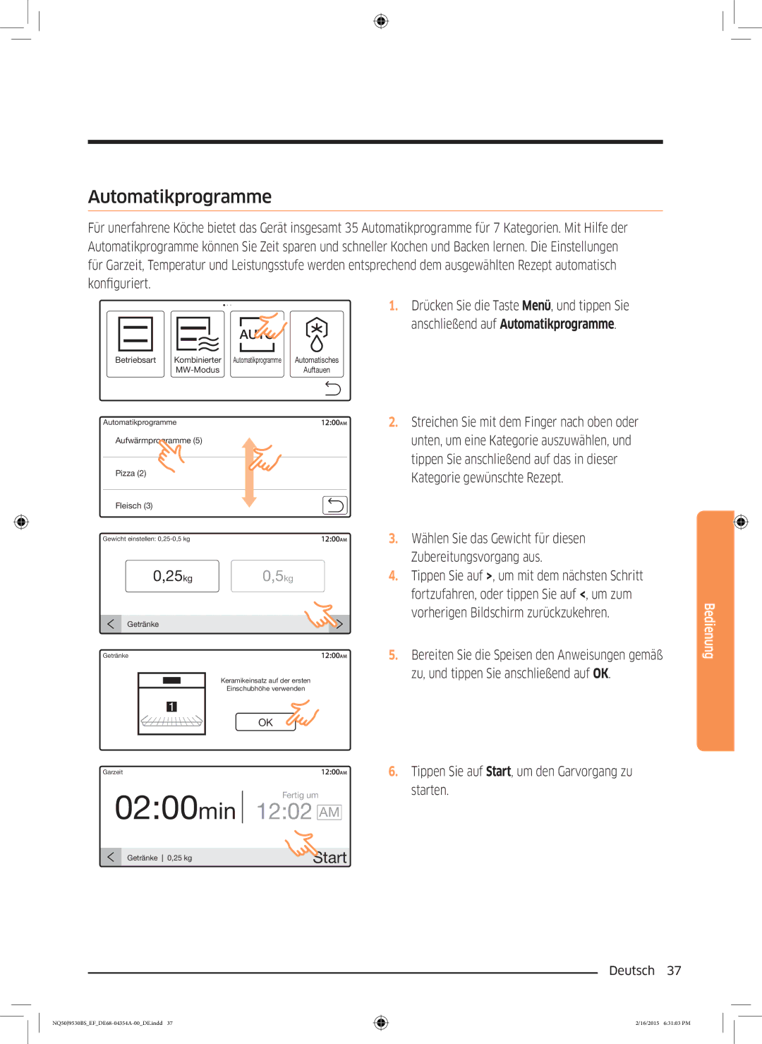 Samsung NQ50J9530BS/EF manual Automatikprogramme 