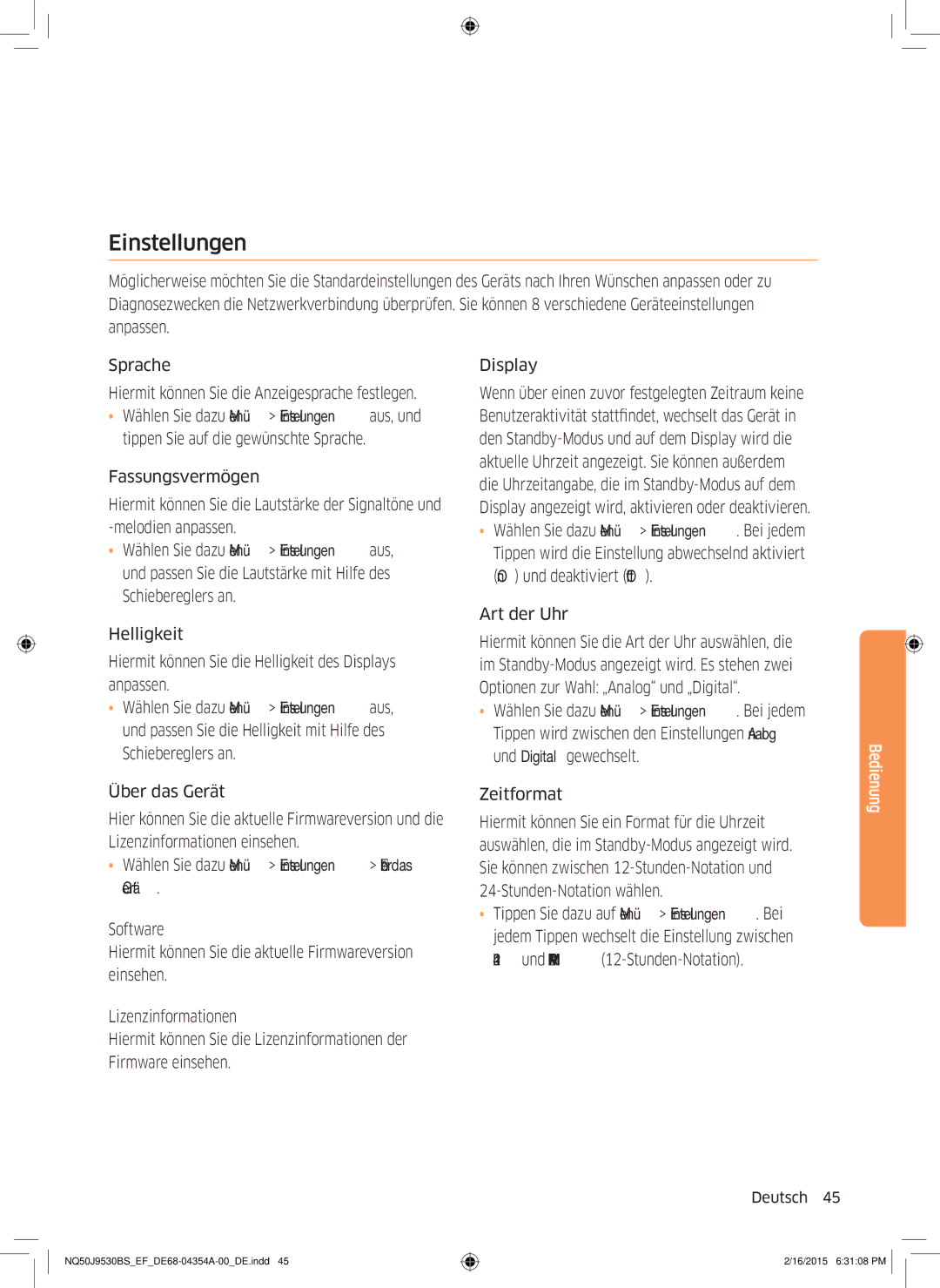 Samsung NQ50J9530BS/EF manual Einstellungen, Art der Uhr, Zeitformat 