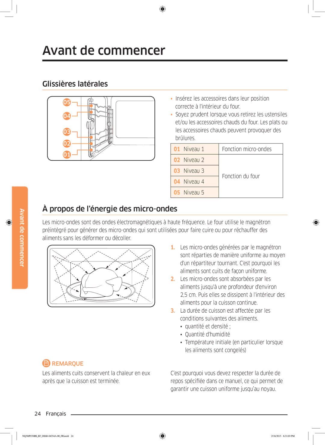 Samsung NQ50J9530BS/EF manual Propos de l’énergie des micro-ondes, Insérez les accessoires dans leur position 