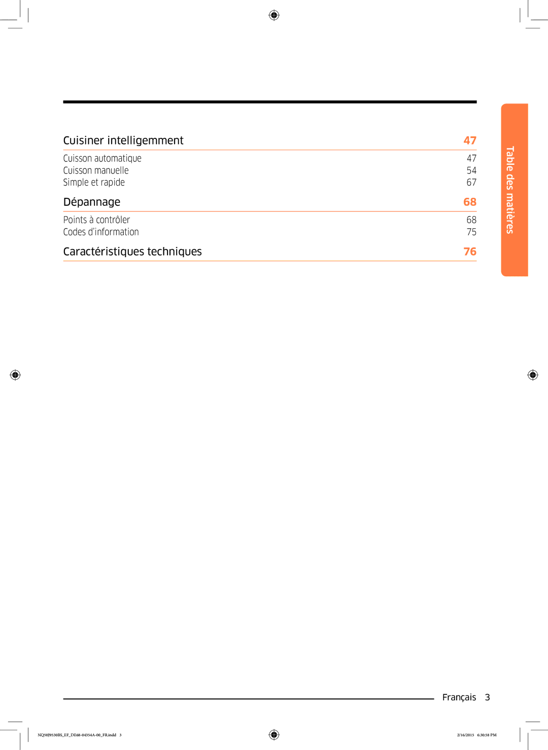 Samsung NQ50J9530BS/EF manual Cuisson automatique Cuisson manuelle Simple et rapide, Points à contrôler Codes d’information 