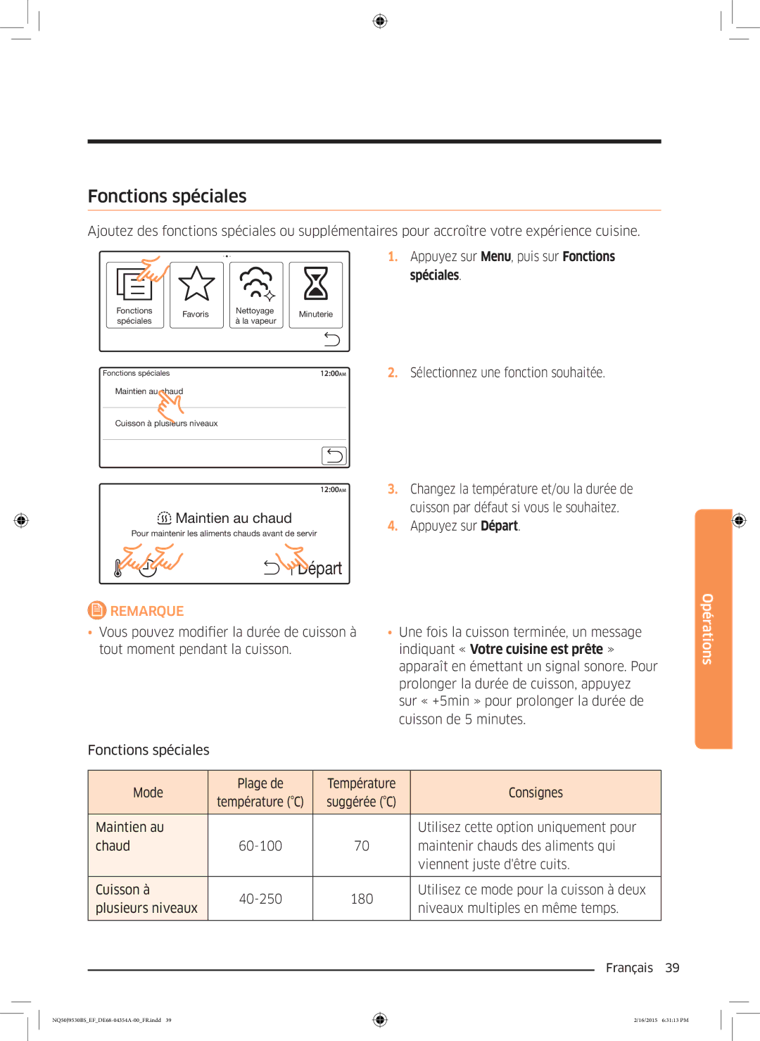 Samsung NQ50J9530BS/EF manual Fonctions spéciales, Spéciales, Sélectionnez une fonction souhaitée, Suggérée C 