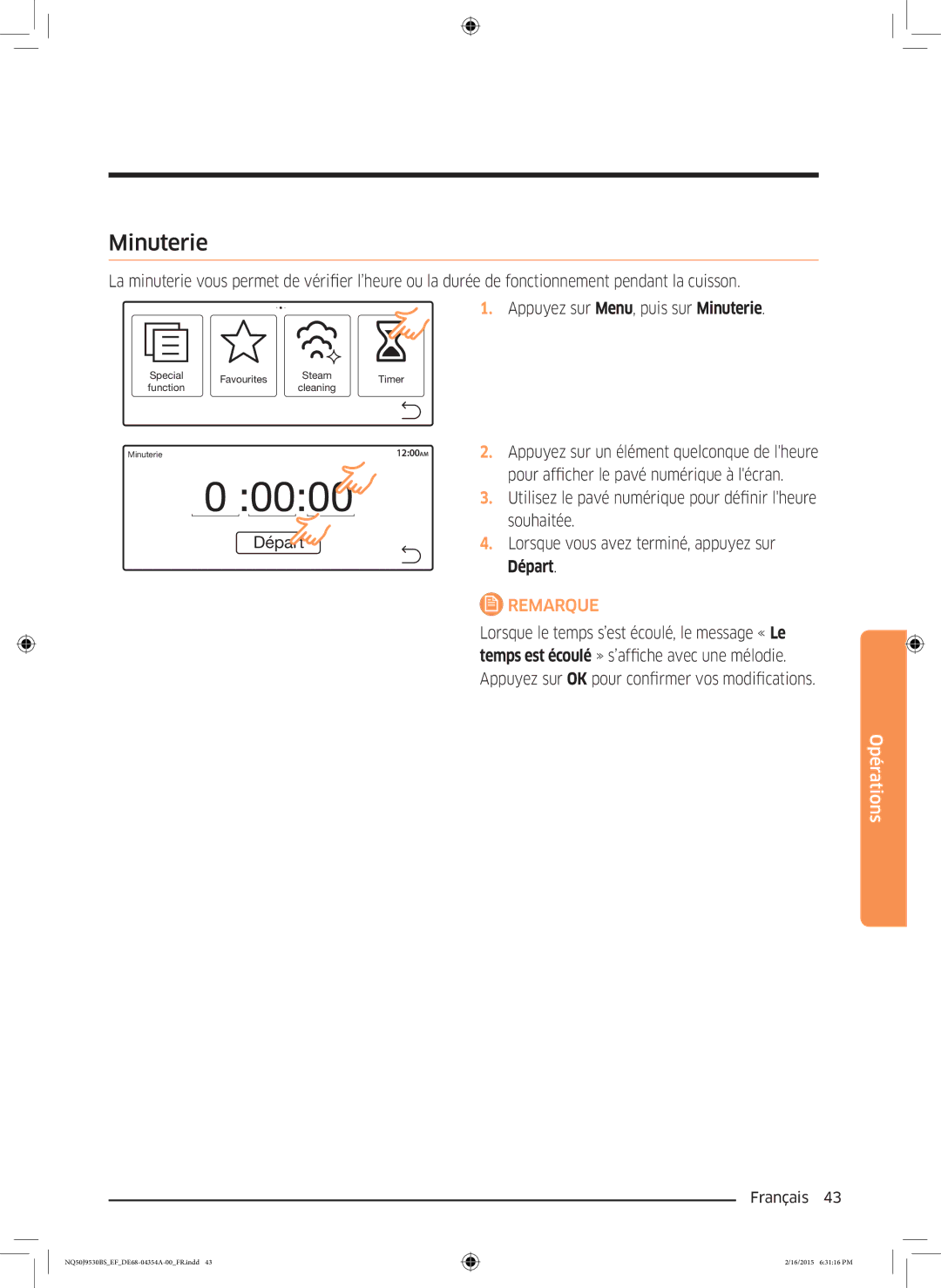 Samsung NQ50J9530BS/EF manual 0000, Minuterie 