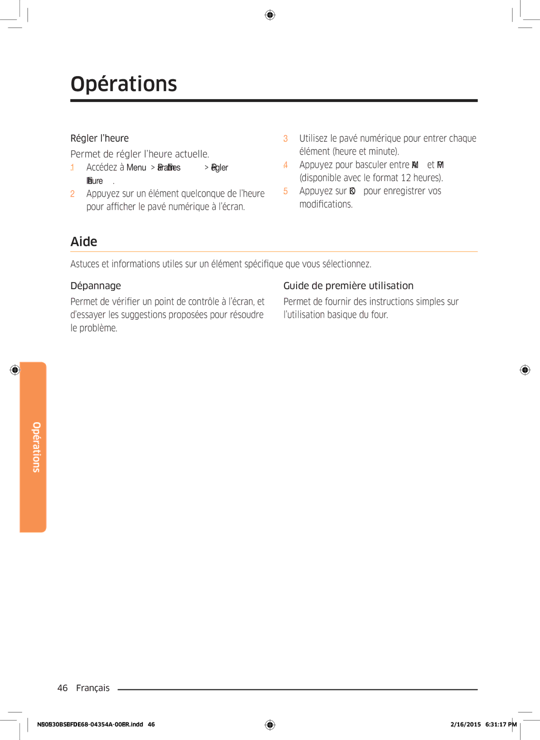 Samsung NQ50J9530BS/EF Aide, Régler l’heure Permet de régler l’heure actuelle, Accédez à Menu Paramètres Régler l’heure 