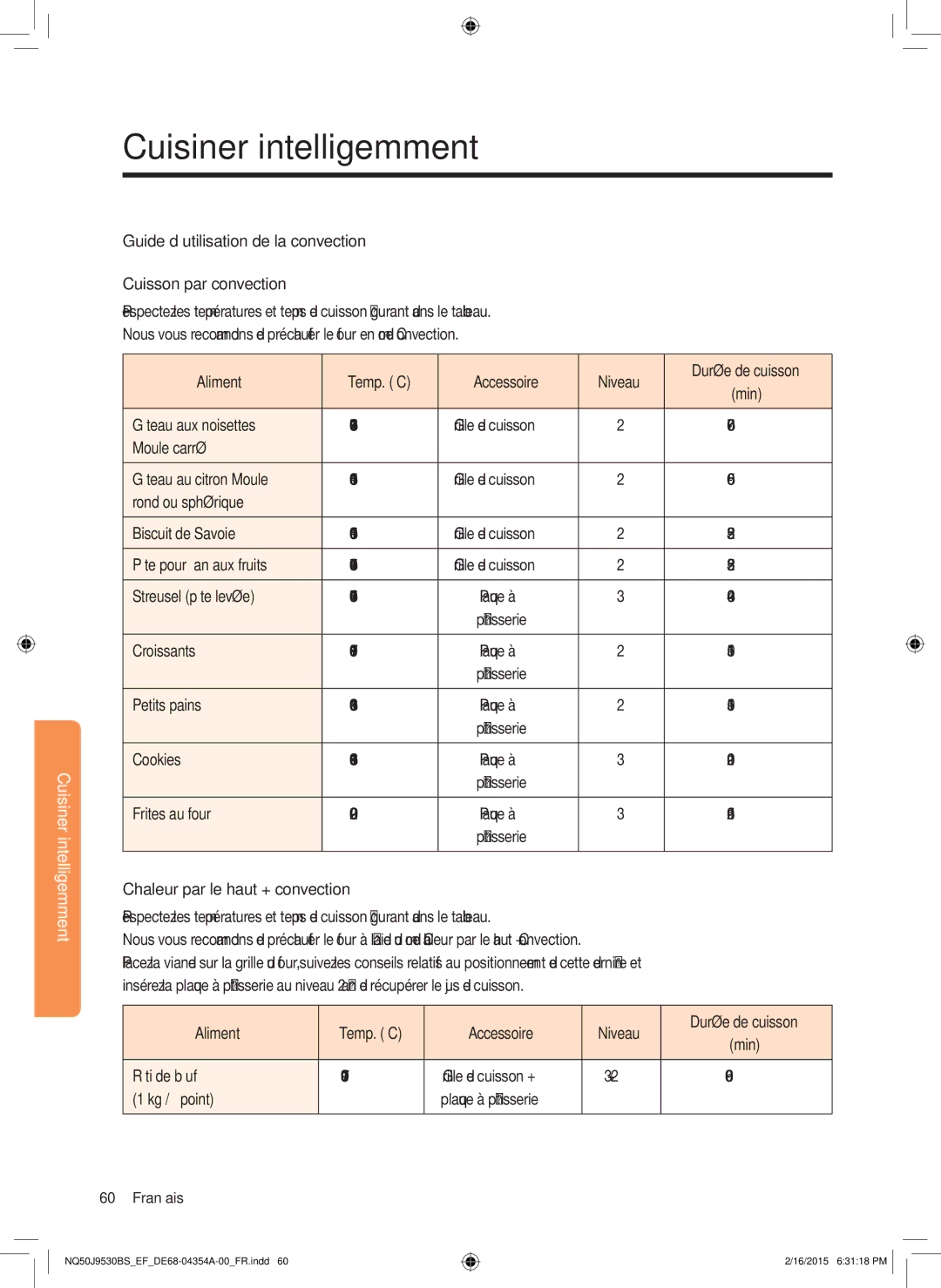 Samsung NQ50J9530BS/EF manual Guide d’utilisation de la convection 