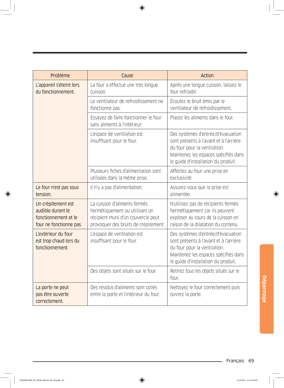 Samsung NQ50J9530BS/EF manual Après une longue cuisson, laissez le 