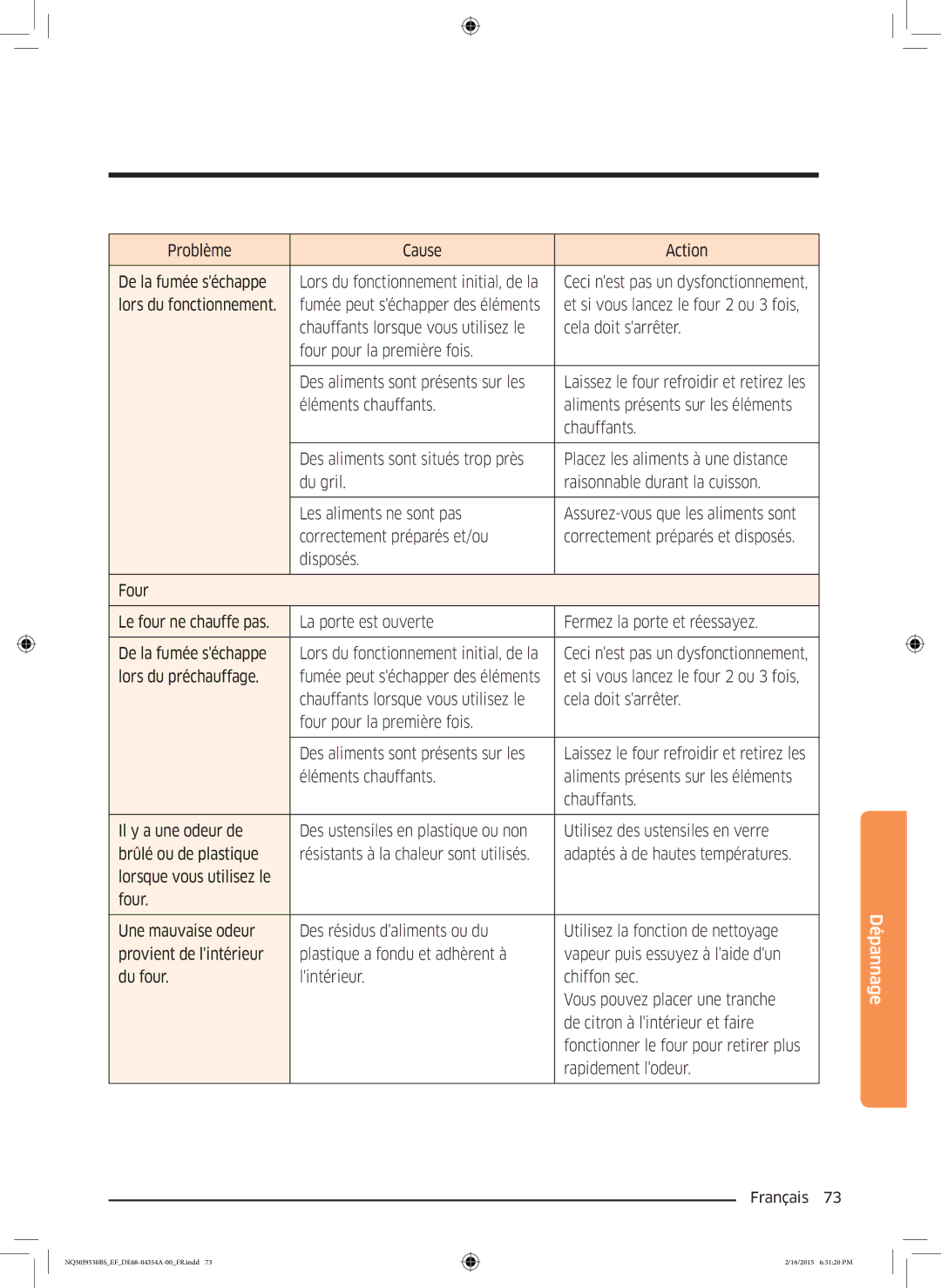 Samsung NQ50J9530BS/EF manual Lors du fonctionnement, Lors du préchauffage 