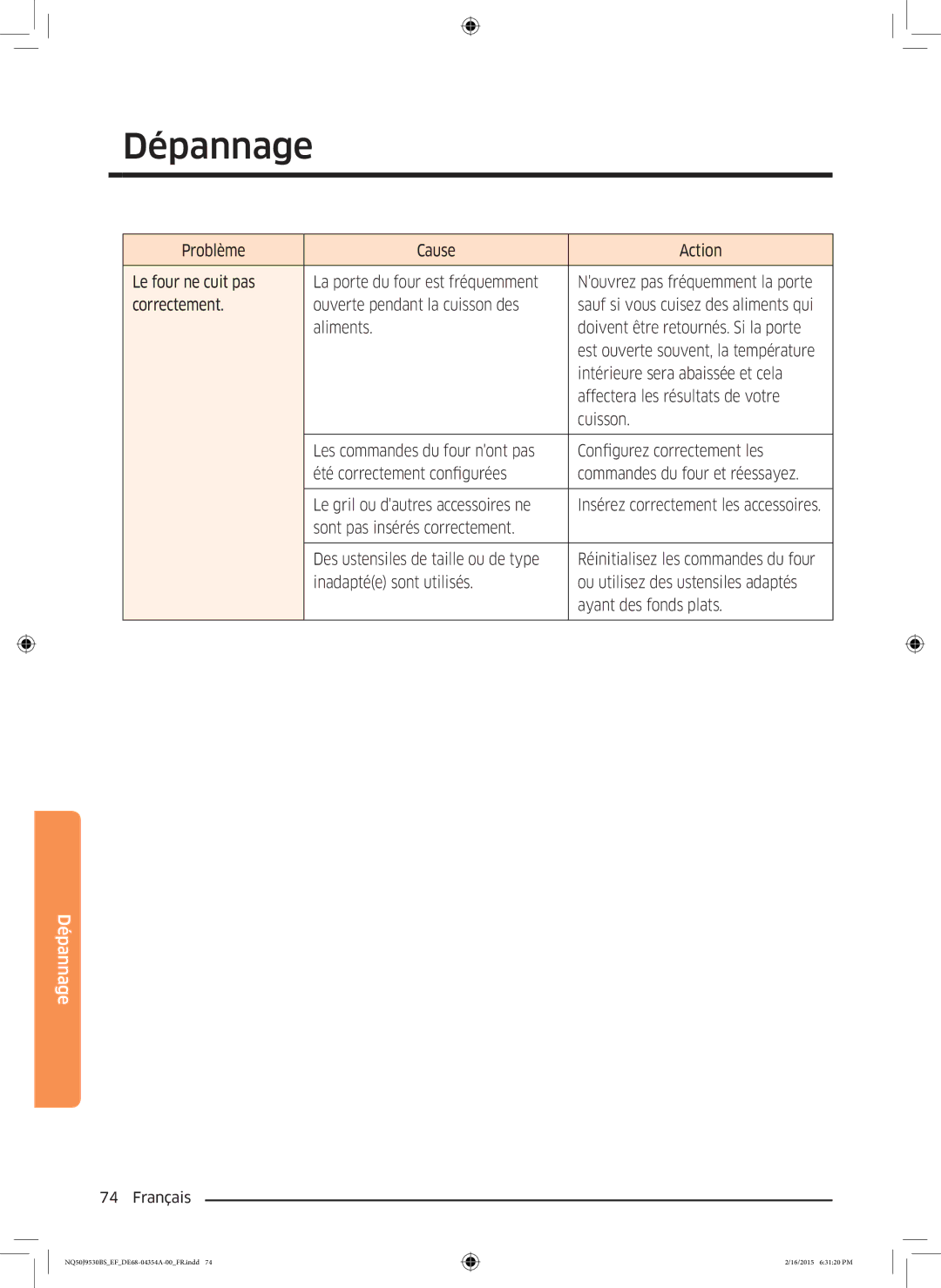 Samsung NQ50J9530BS/EF manual Sauf si vous cuisez des aliments qui 