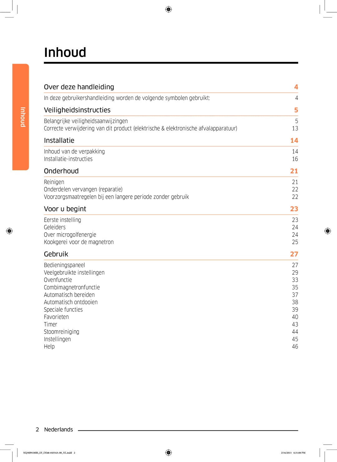 Samsung NQ50J9530BS/EF manual Inhoud van de verpakking Installatie-instructies 