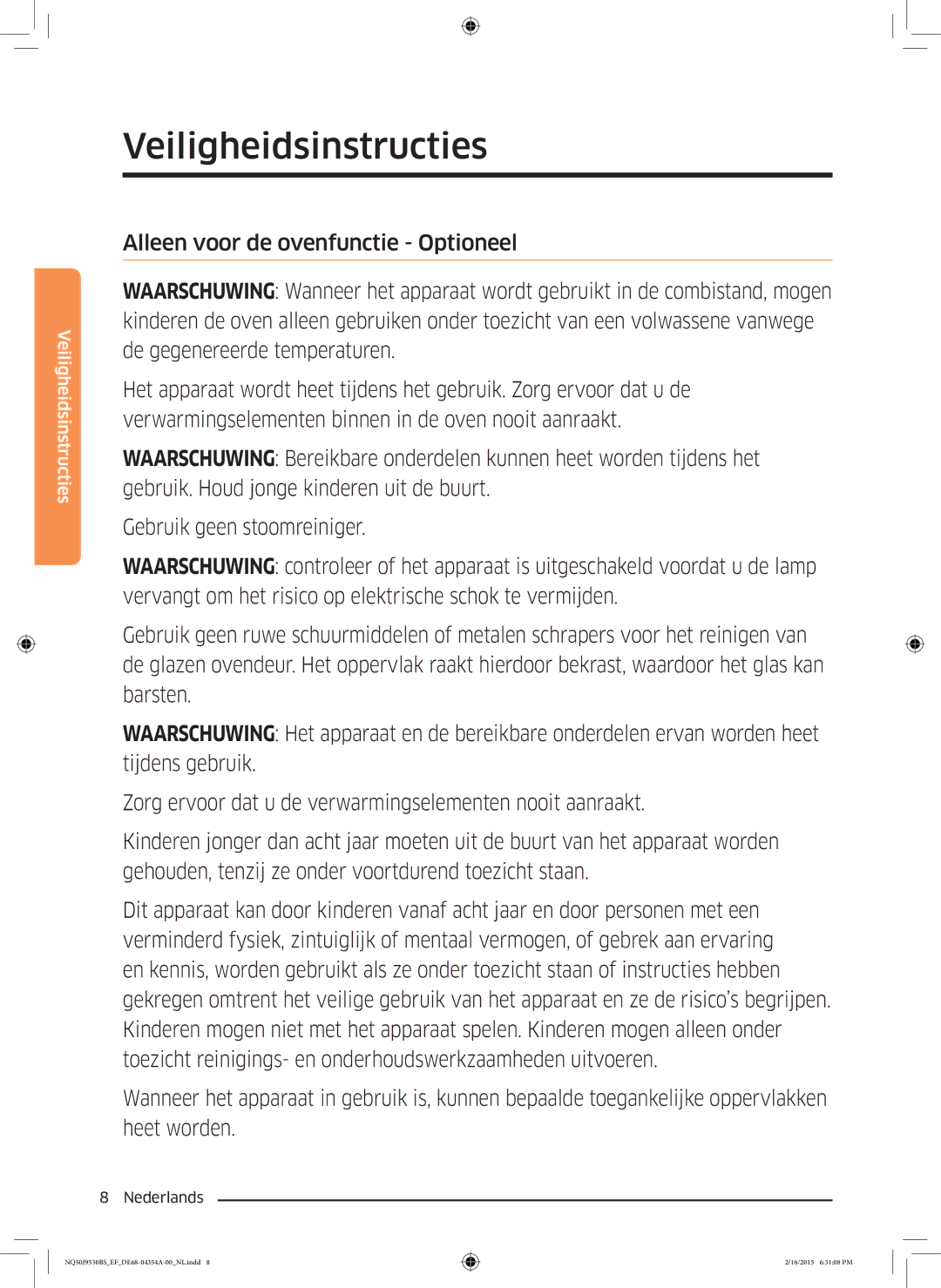 Samsung NQ50J9530BS/EF manual Veiligheidsinstructies 