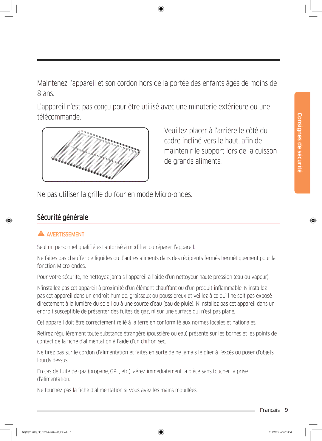 Samsung NQ50J9530BS/EF manual Avertissement 