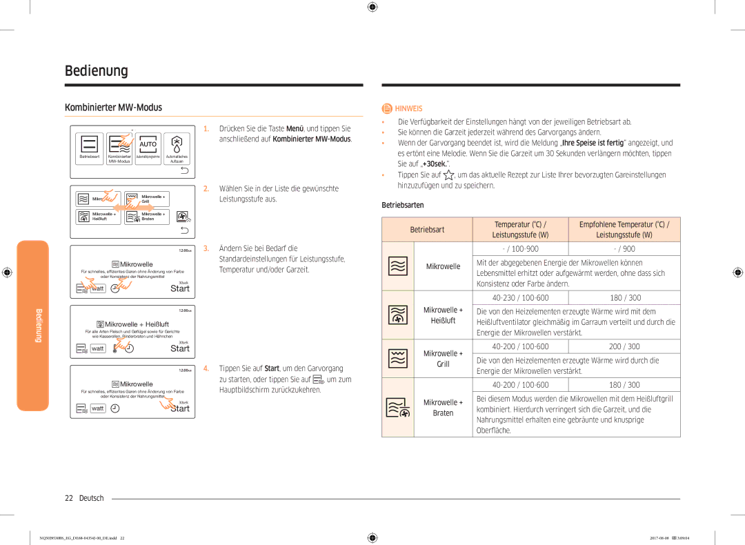 Samsung NQ50J9530BS/EG manual Kombinierter MW-Modus 