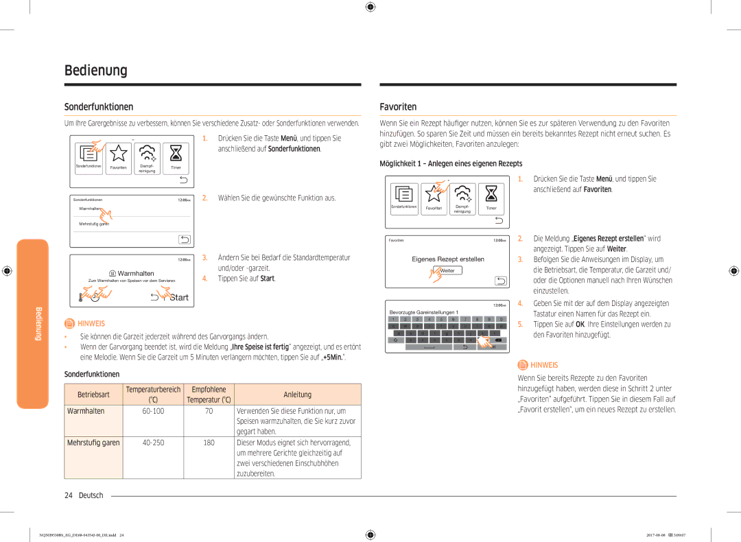 Samsung NQ50J9530BS/EG manual Sonderfunktionen, Favoriten 