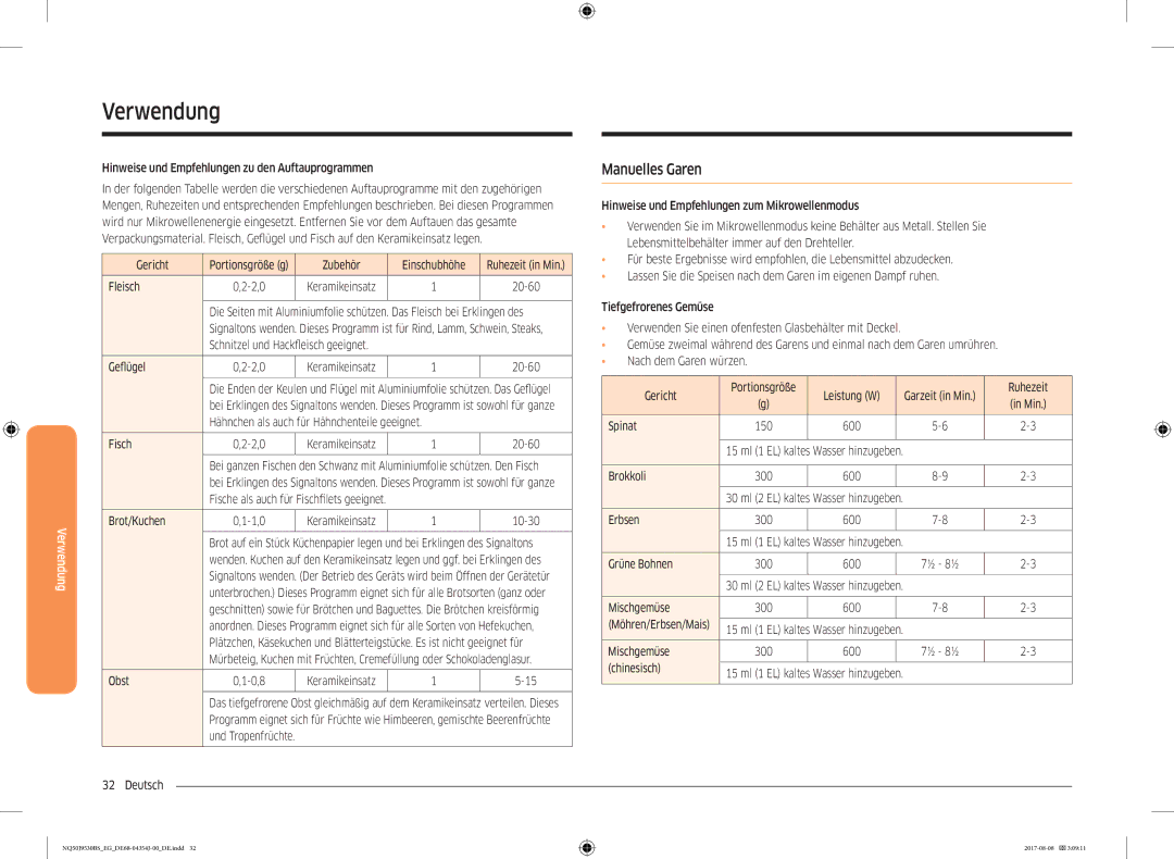 Samsung NQ50J9530BS/EG manual Manuelles Garen 