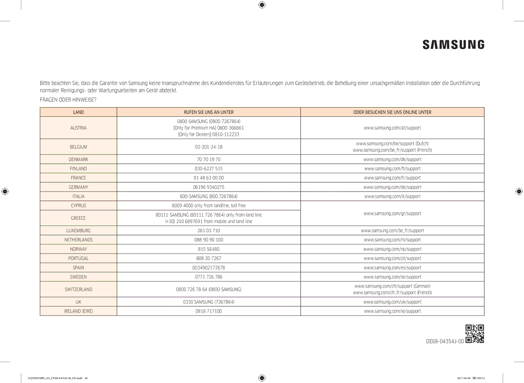 Samsung NQ50J9530BS/EG manual 02-201-24-18, 030-6227, 06196, 261 03, 815, 0034902172678, 0771 726, 0818 DE68-04354J-00 